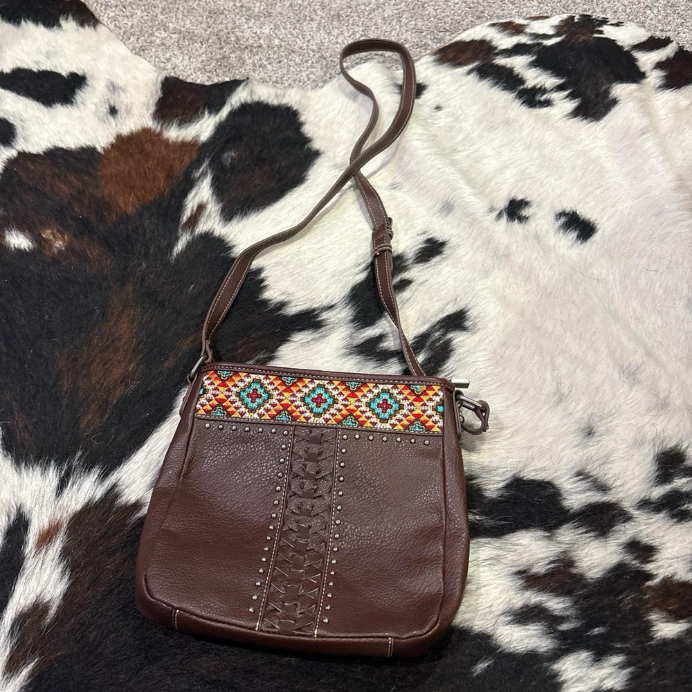 American Vintage Brown and Red Crossbody Bag